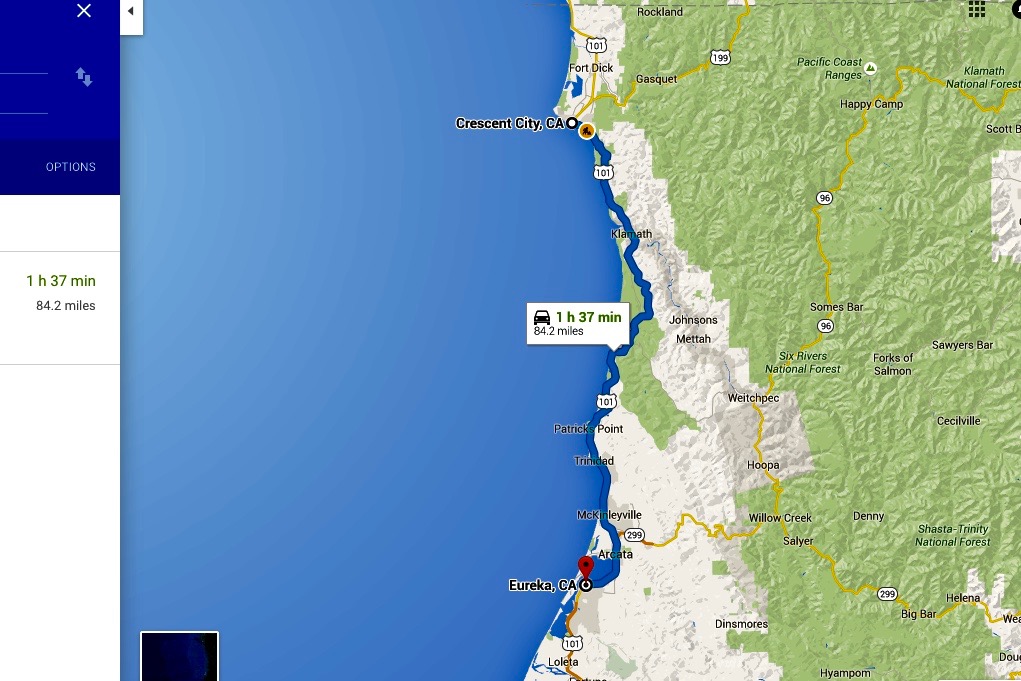 3:28 Eureka>Crescent City